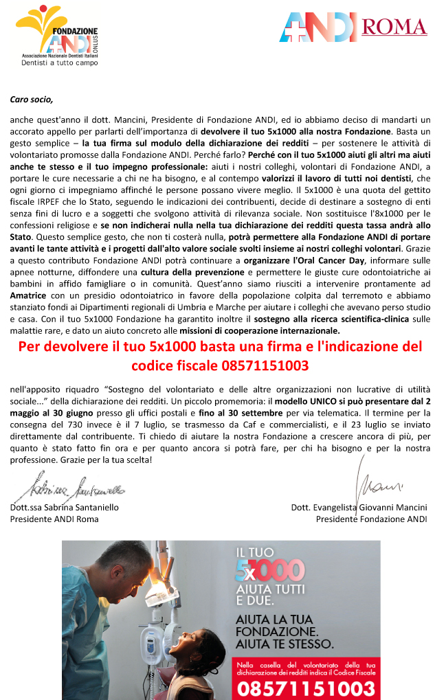 5x1000 FondazioneANDI 2017